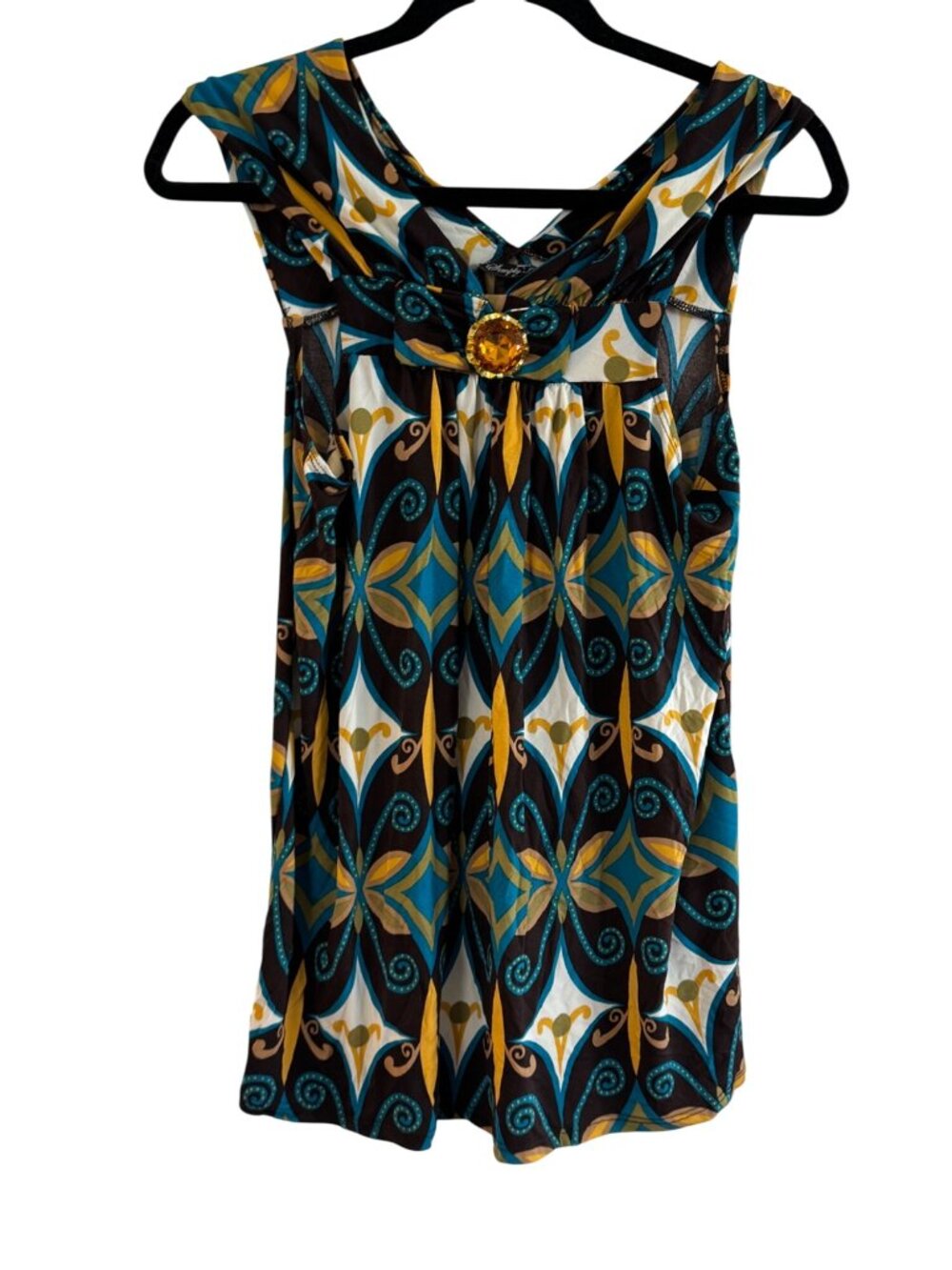 Simply Irresistible M Multicolor Geometric Print Sleeveless shirt W/ Amber Gem A